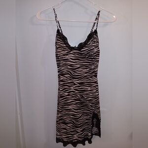 Zebra Print Lace Trim Chemise Night Gown Nightie